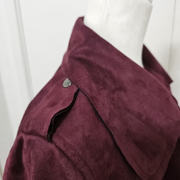 Kut Faux Suede Jacket Burgundy Open Front Womens Medium - Picture 9 of 11